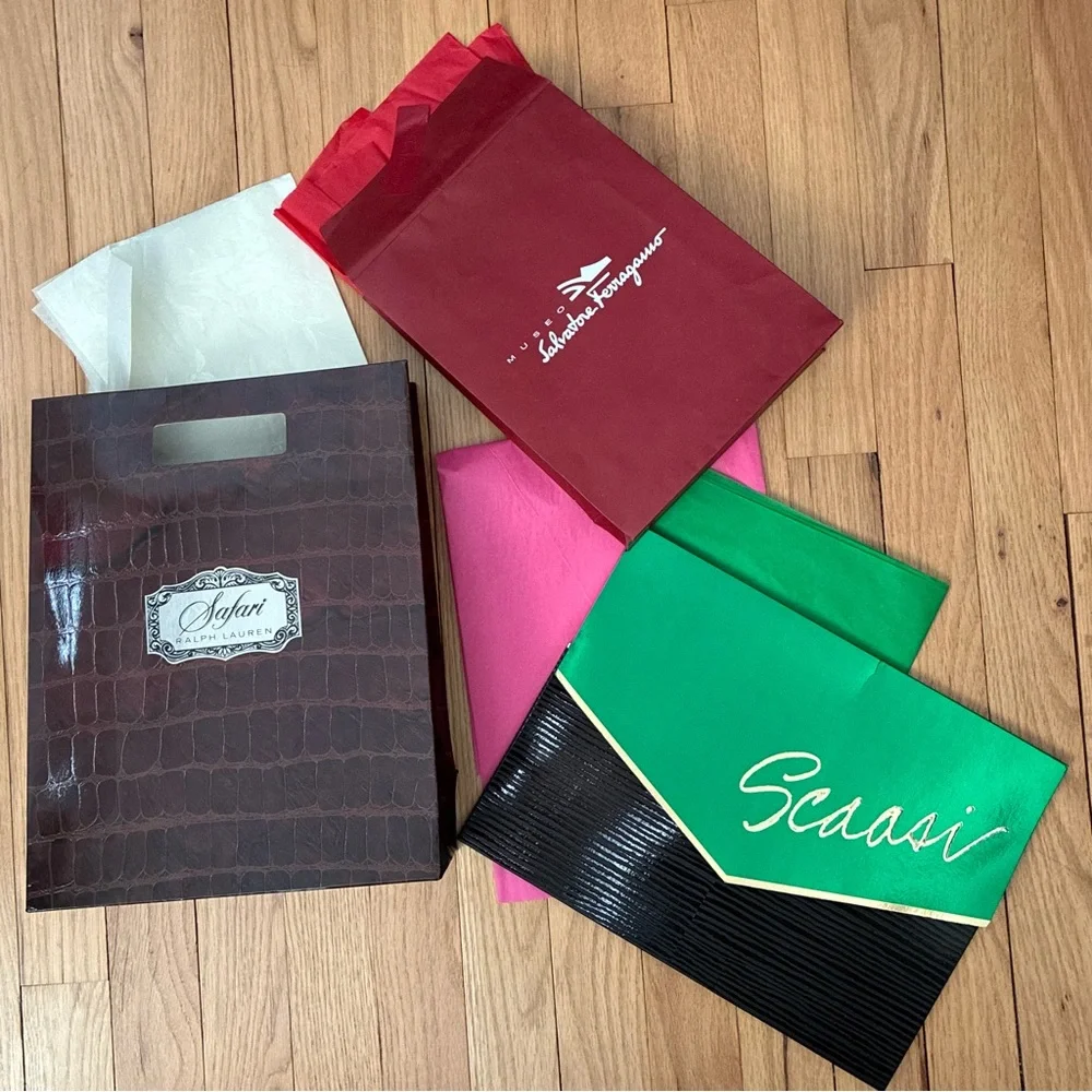 Vintage Luxury Brands Gift Bags, Ferragamo, Ralph Lauren, Scaasi, 80’s/90’s